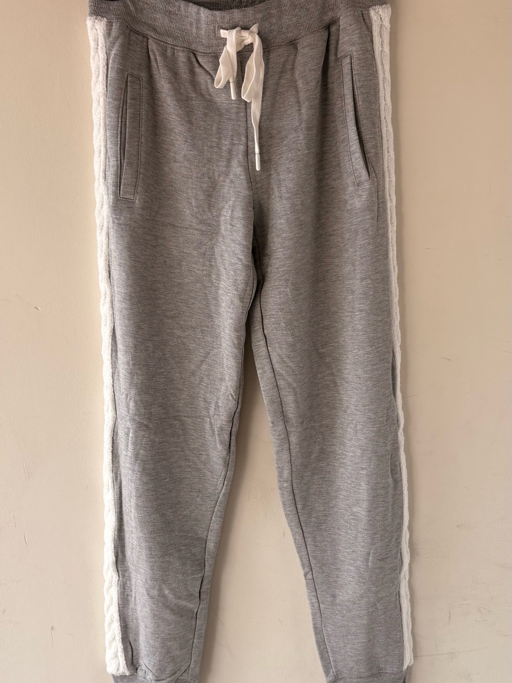PJ Salvage Gray Jogger Sweatpants with White Cable Trim XS